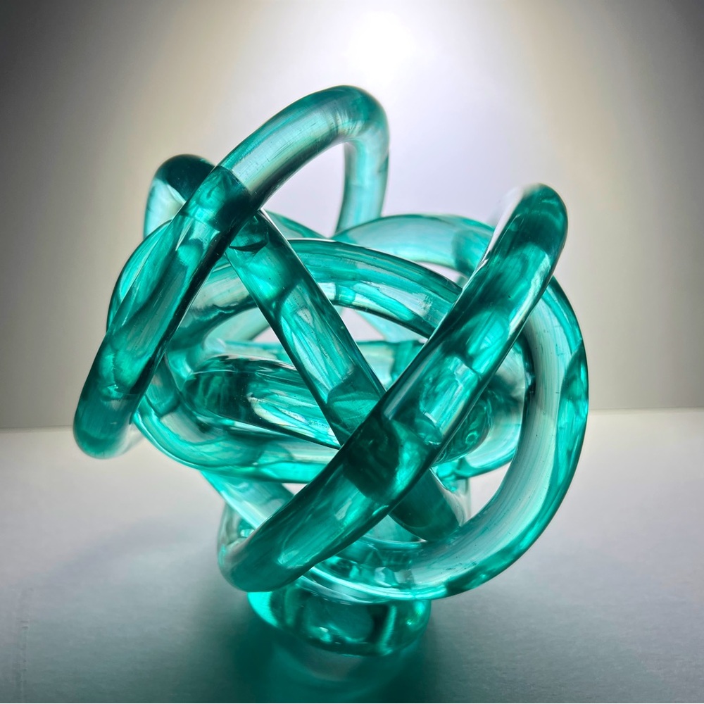 Turquoise Hand-Blown Glass 7" Knot Sculpture - Picture 5 of 7